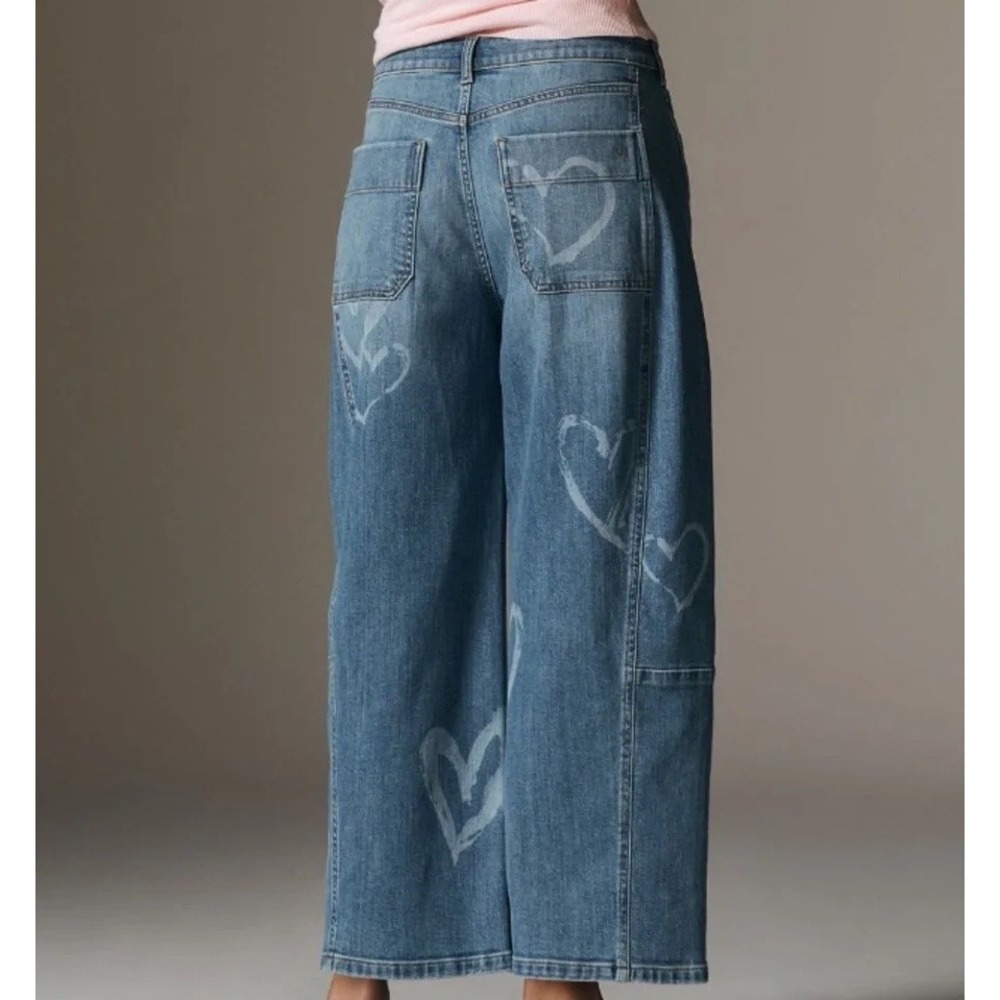 Anthropologie PILCRO Kenna Mid-Rise Heritage Barrel Denim Jeans Hearts Motif 31 - Picture 2 of 11